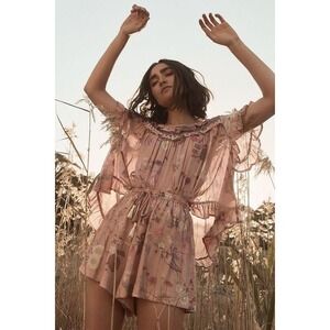 NWT! Spell & The Gypsy Pink Floral Ruffle Top Shorts Set Small Hippie Boho